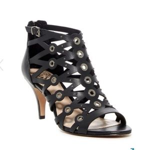 Black silky leather heels